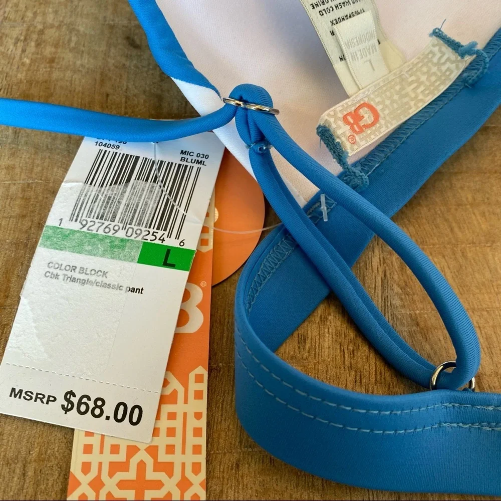 GIANNI BINI GB Two Piece Swimsuit In Colorblock Blue/White/Orange In Size L - Picture 5 of 7